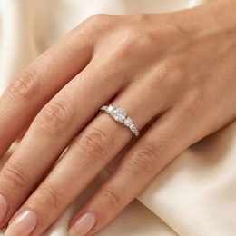 Natural Three Stone Diamond Ring | 0.71 CT Natural Round Brilliant Diamonds | 18K White Gold | Saleh Sallom Jewelry