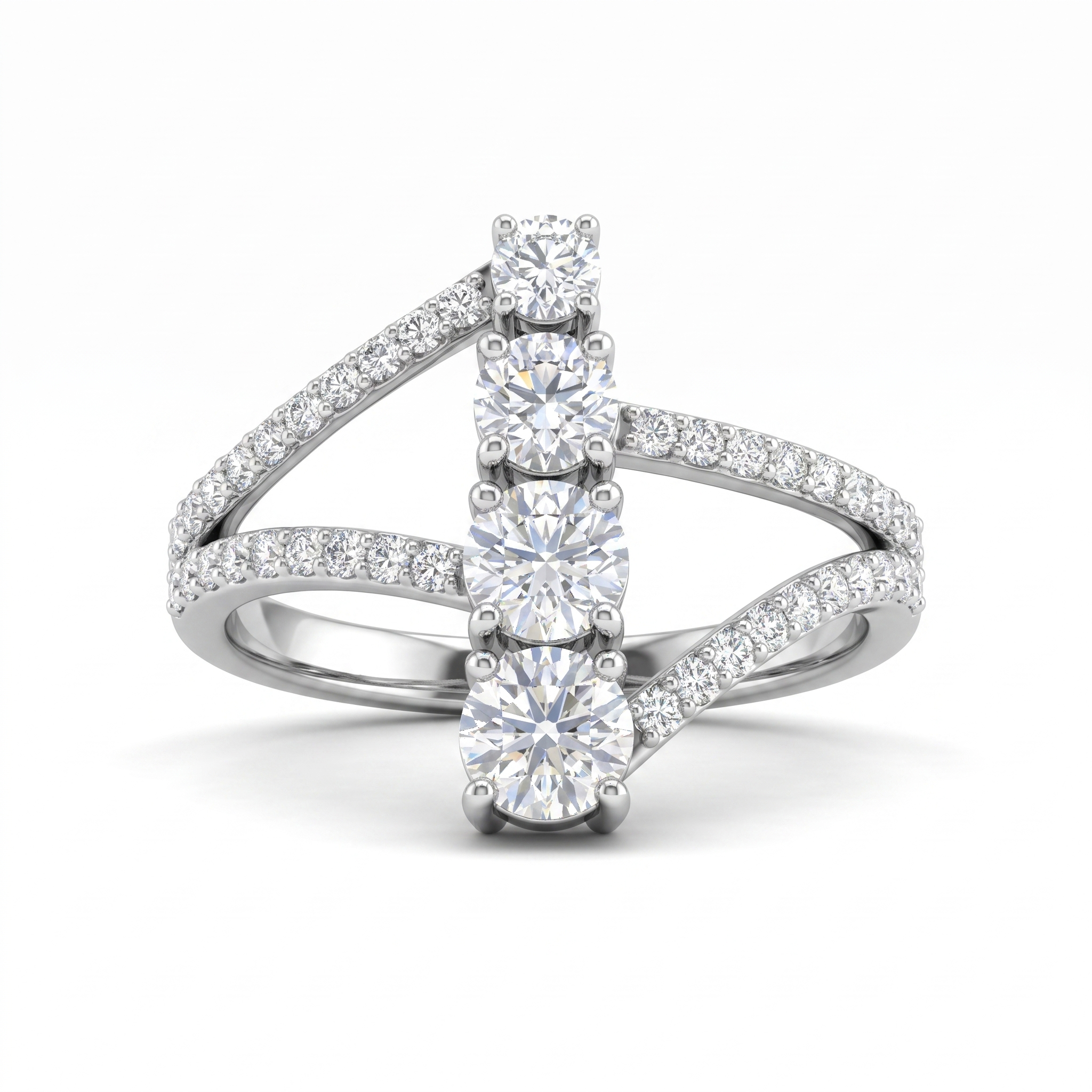 Natural Four Stone Diamond Ring | 1.27 CT Natural Round Brilliant Diamonds | 18K White Gold | Saleh Sallom Jewelry Main image