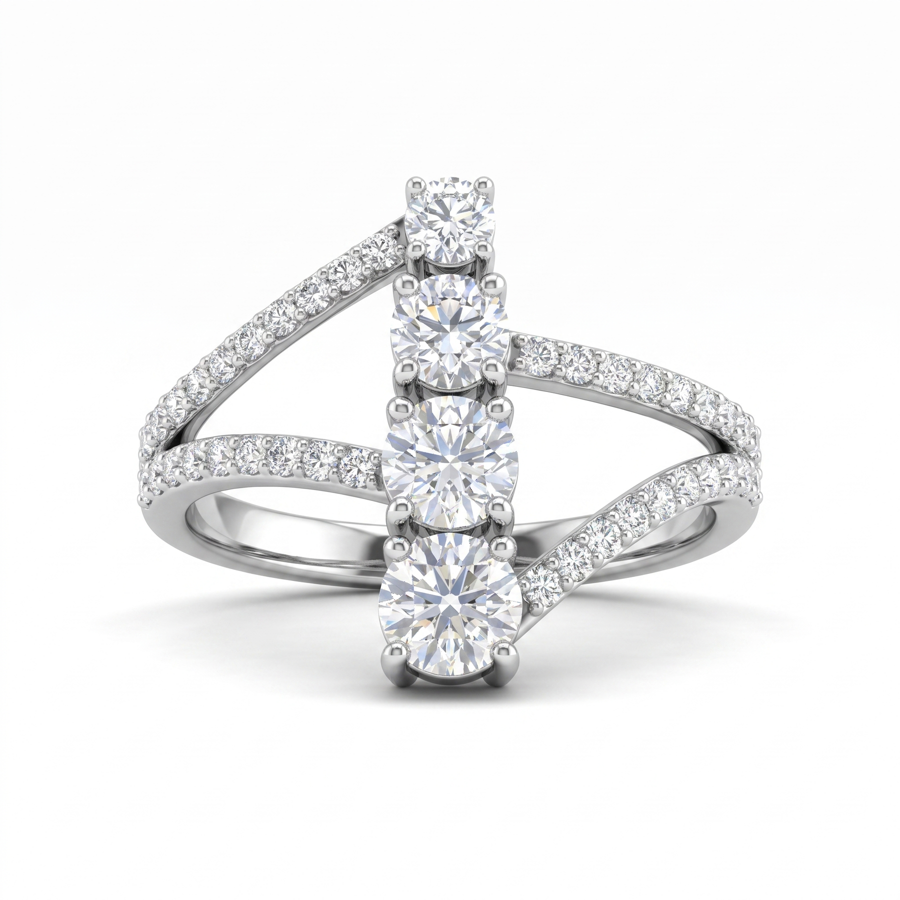 Natural Four Stone Diamond Ring | 1.27 CT Natural Round Brilliant Diamonds | 18K White Gold | Saleh Sallom Jewelry