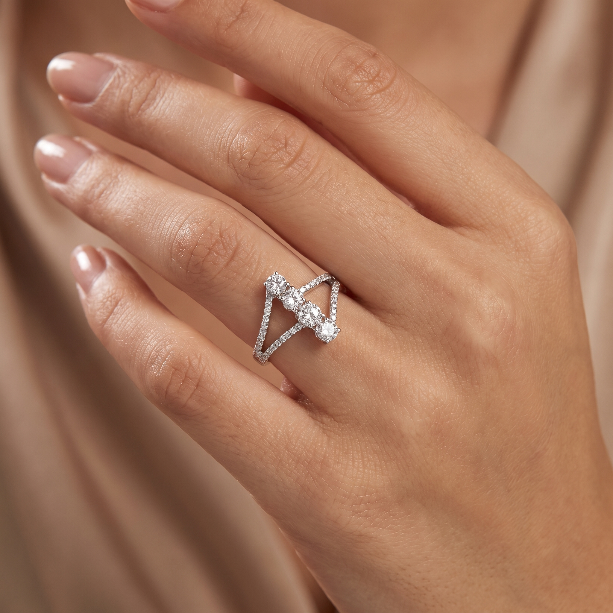 Natural Four Stone Diamond Ring | 1.27 CT Natural Round Brilliant Diamonds | 18K White Gold | Saleh Sallom Jewelry Secondary image