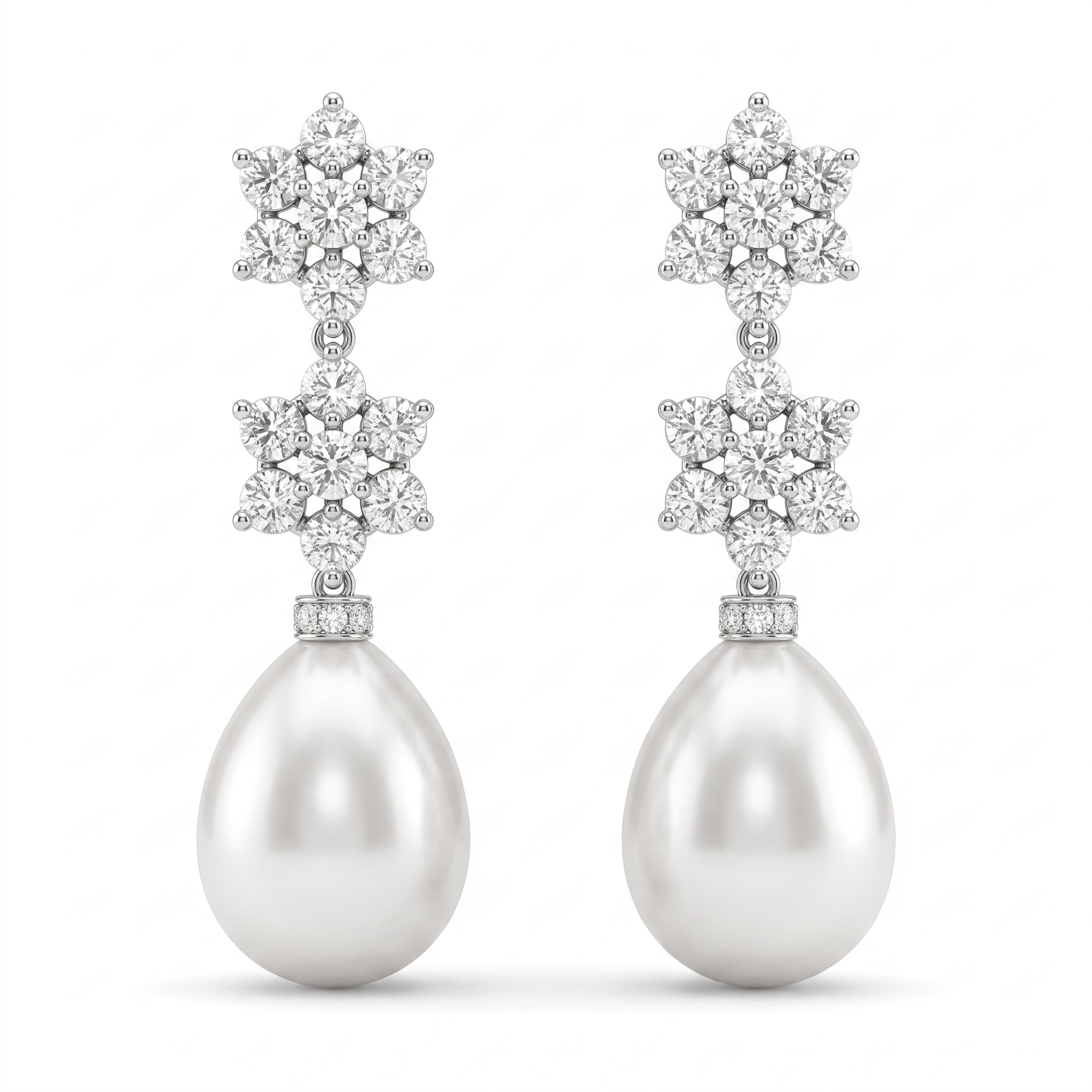 Natural Pearl & Diamond Drop Earrings | 0.95 CT Natural Diamonds | 18K White Gold | Saleh Sallom Jewelry Main image