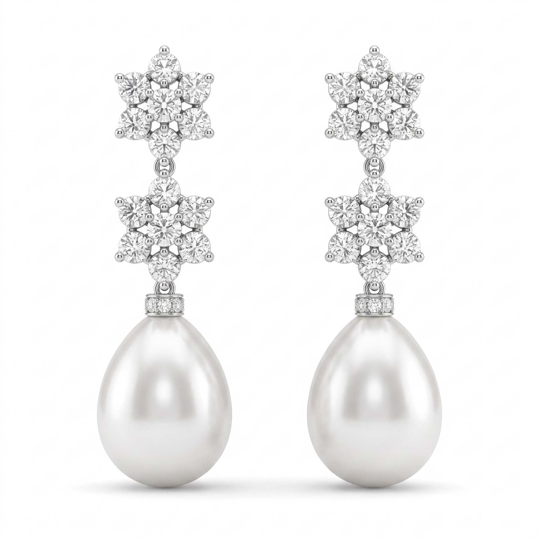 Natural Pearl & Diamond Drop Earrings | 0.95 CT Natural Diamonds | 18K White Gold | Saleh Sallom Jewelry