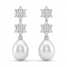 Natural Pearl & Diamond Drop Earrings | 0.95 CT Natural Diamonds | 18K White Gold | Saleh Sallom Jewelry