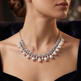 Natural Pearl & Diamond Luxury Necklace | 8.47 CT Natural Diamonds | 18K White Gold | Saleh Sallom Jewelry