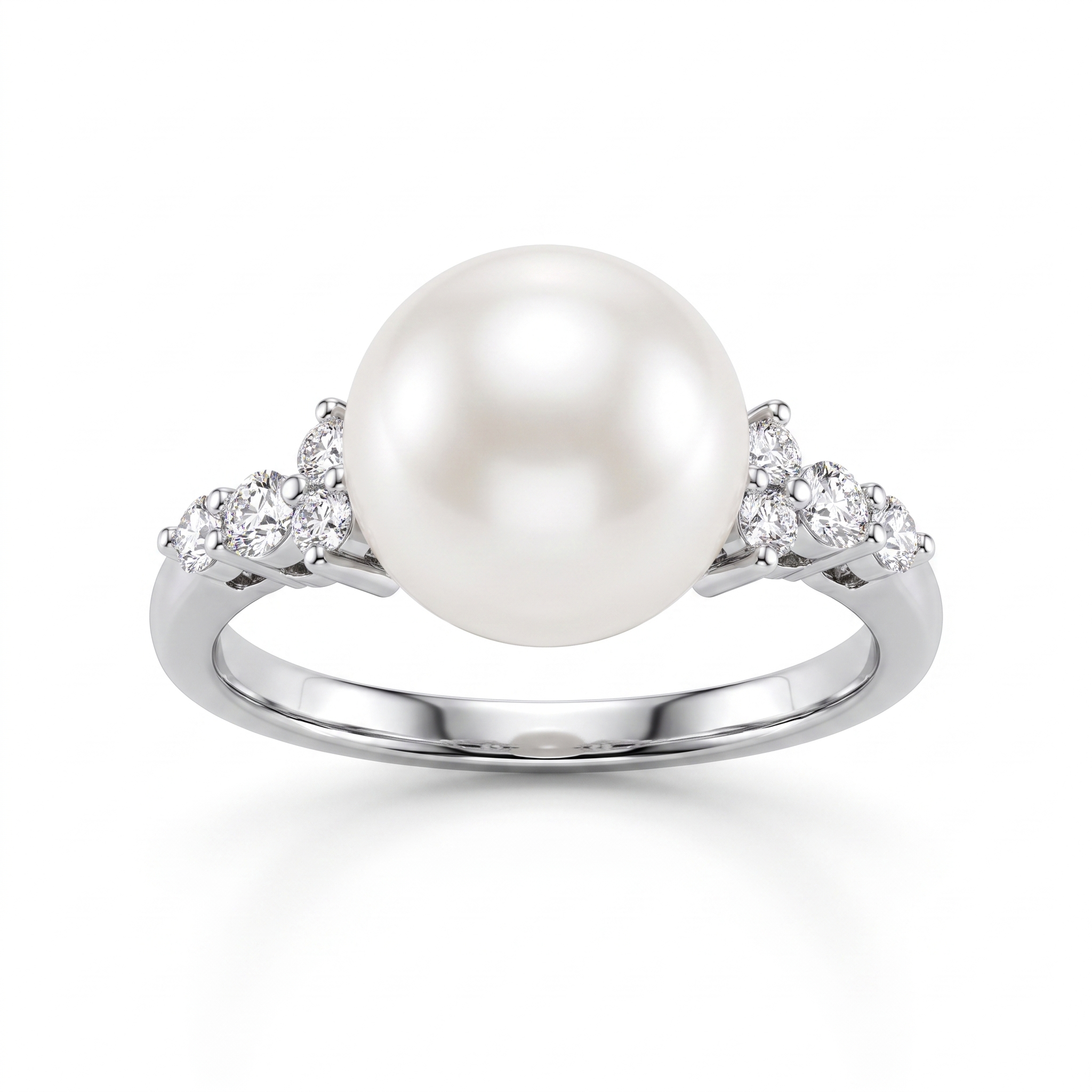 Natural Pearl & Diamond Ring | 0.18 CT Natural Diamonds | 18K White Gold | Saleh Sallom Jewelry Main image