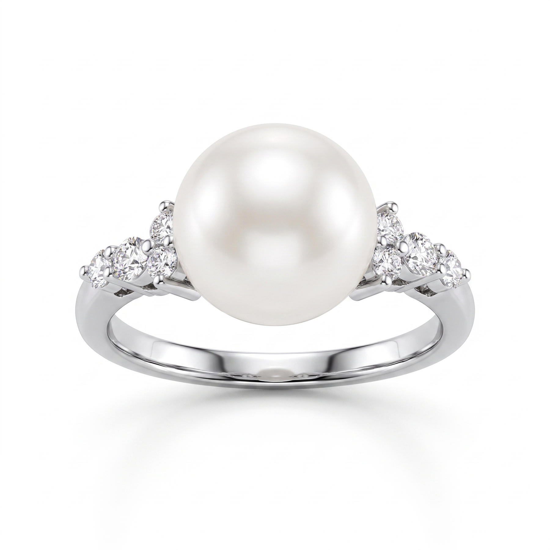 Natural Pearl & Diamond Ring | 0.18 CT Natural Diamonds | 18K White Gold | Saleh Sallom Jewelry