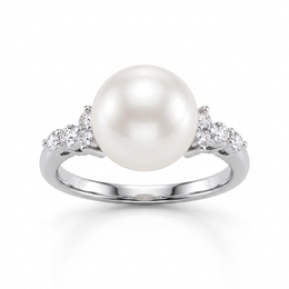 Natural Pearl & Diamond Ring | 0.18 CT Natural Diamonds | 18K White Gold | Saleh Sallom Jewelry