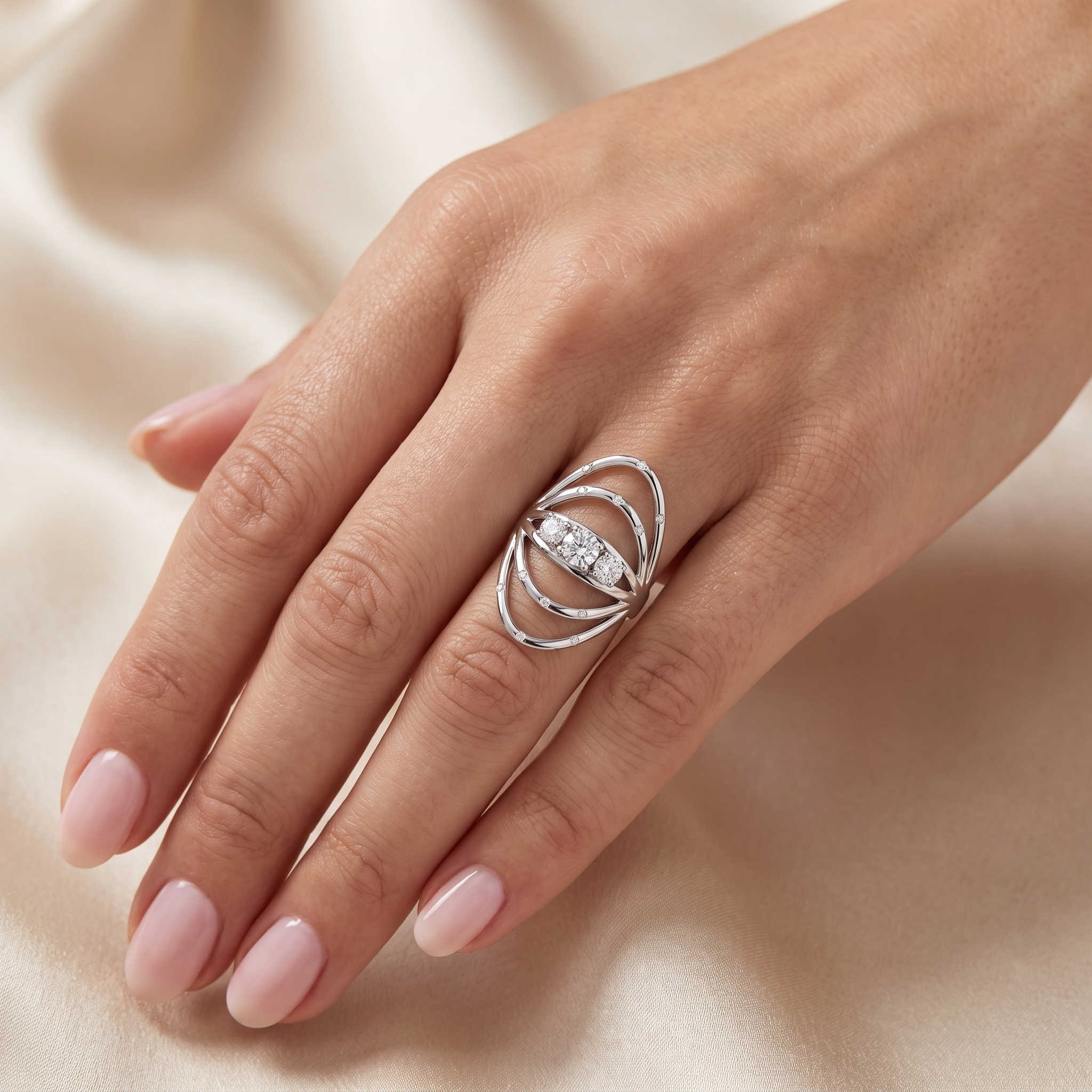 Natural Diamond Openwork Statement Ring | 0.75 CT Natural Diamonds | 18K White Gold | Saleh Sallom Jewelry Secondary image