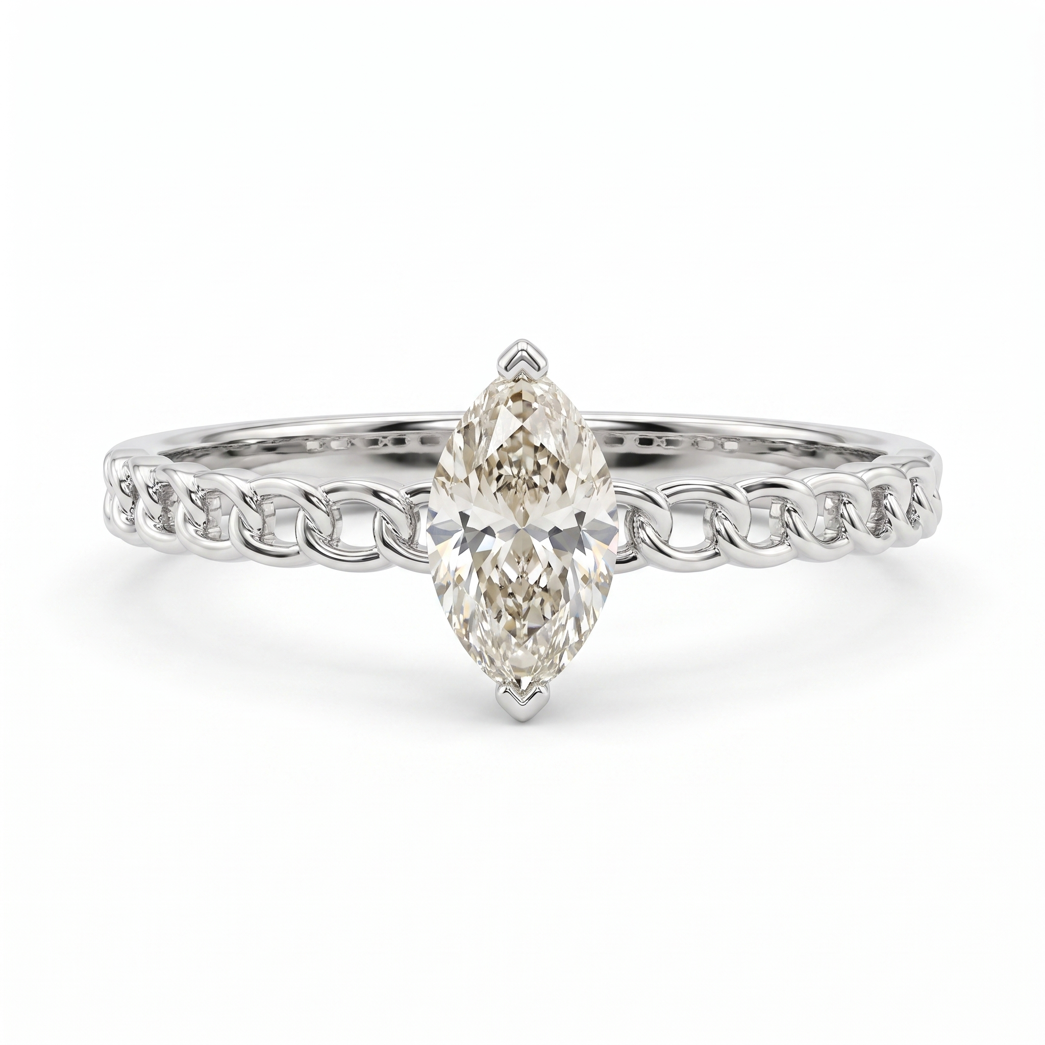 Natural Marquise Diamond Solitaire Ring | 0.40 CT Natural Diamond | 18K White Gold | Saleh Sallom Jewelry Main image