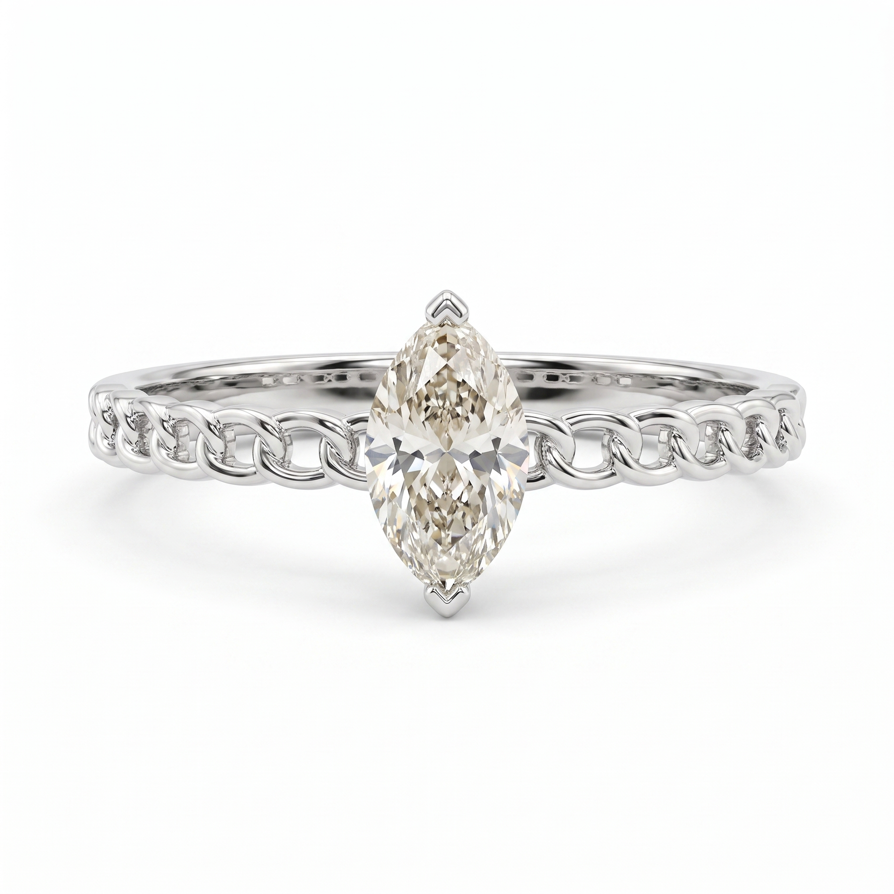 Natural Marquise Diamond Solitaire Ring | 0.40 CT Natural Diamond | 18K White Gold | Saleh Sallom Jewelry
