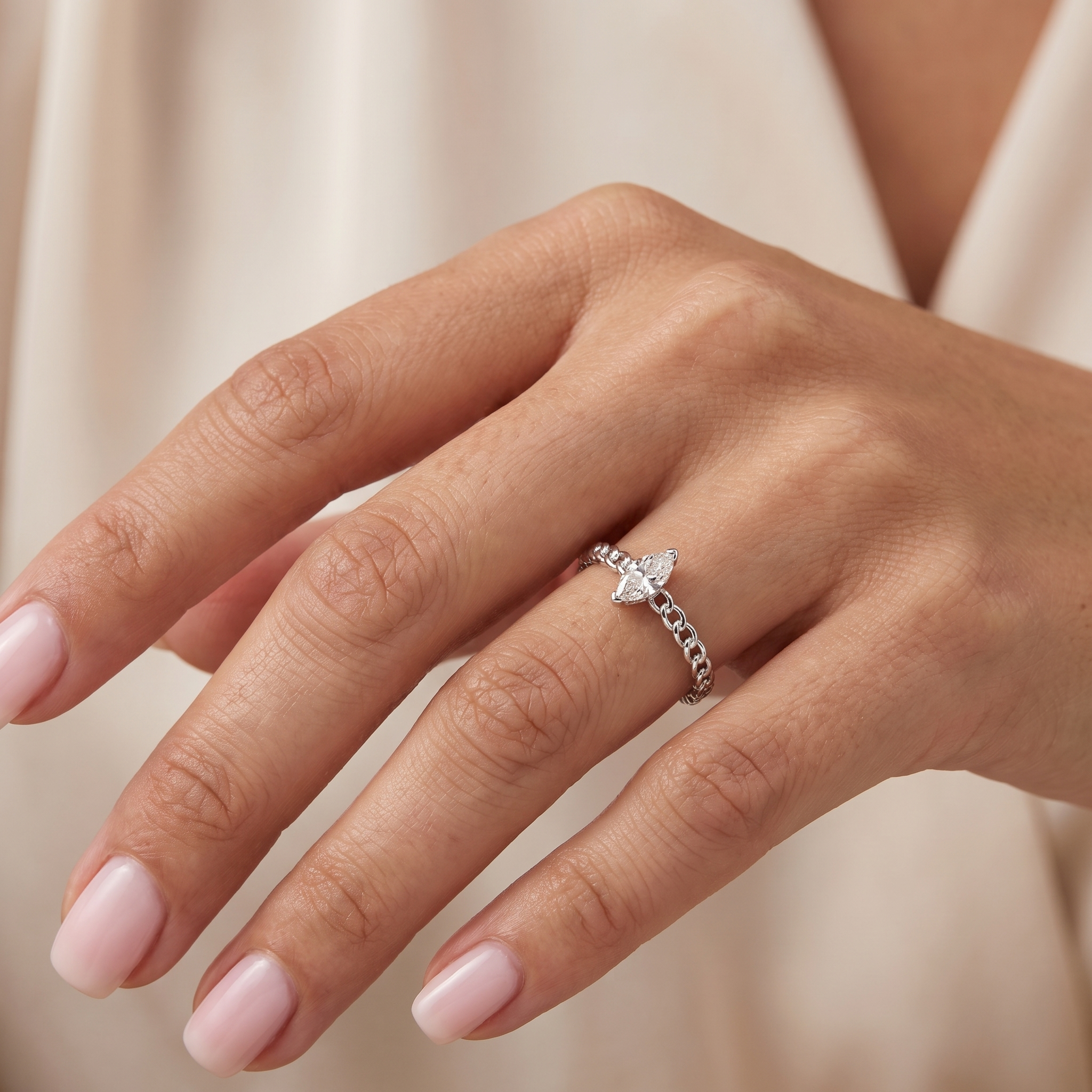 Natural Marquise Diamond Solitaire Ring | 0.40 CT Natural Diamond | 18K White Gold | Saleh Sallom Jewelry Secondary image