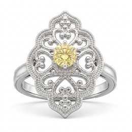 Natural Fancy Yellow Diamond Ring | 0.31 CT Natural Yellow Diamond | 18K White Gold | Saleh Sallom Jewelry