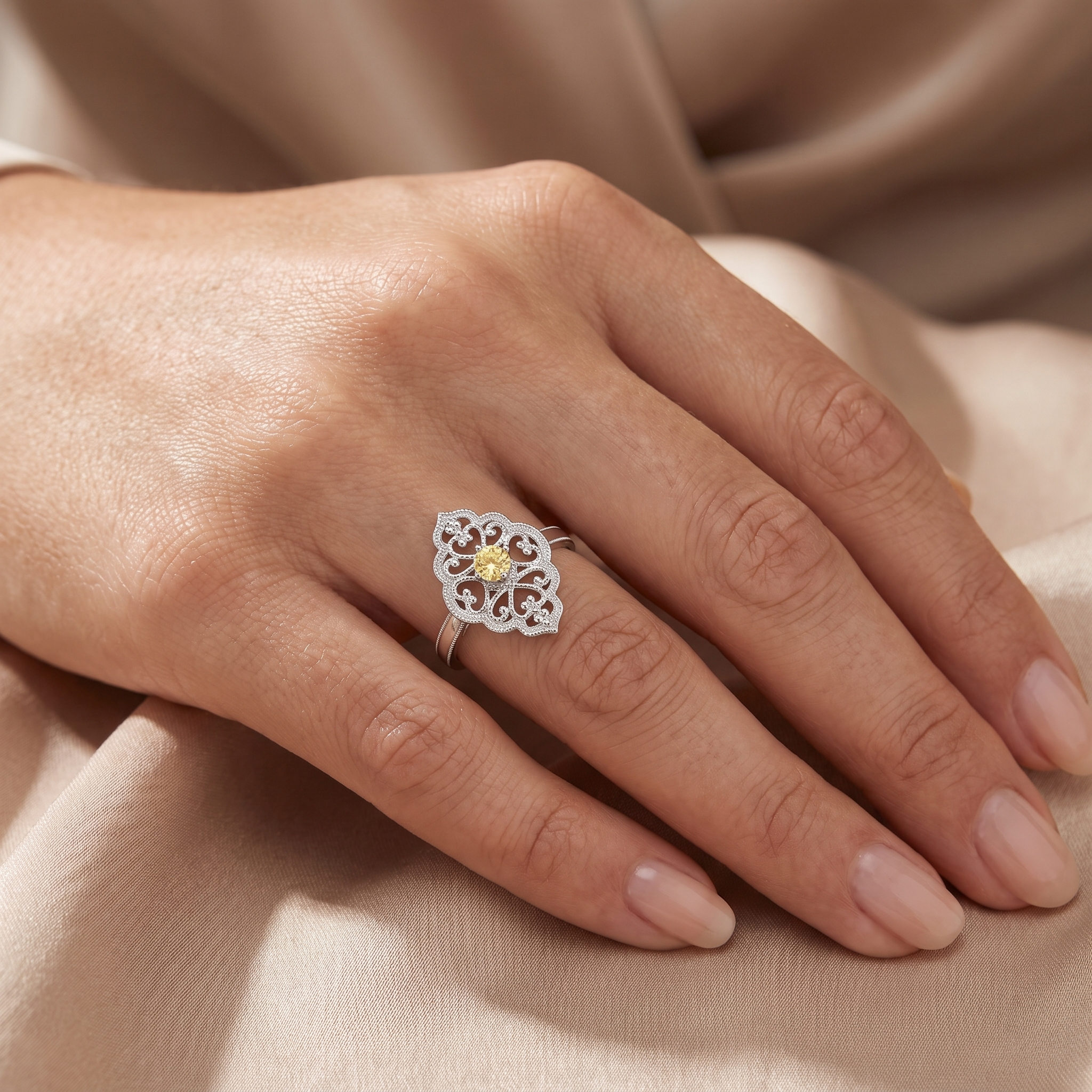 Natural Fancy Yellow Diamond Ring | 0.31 CT Natural Yellow Diamond | 18K White Gold | Saleh Sallom Jewelry Secondary image