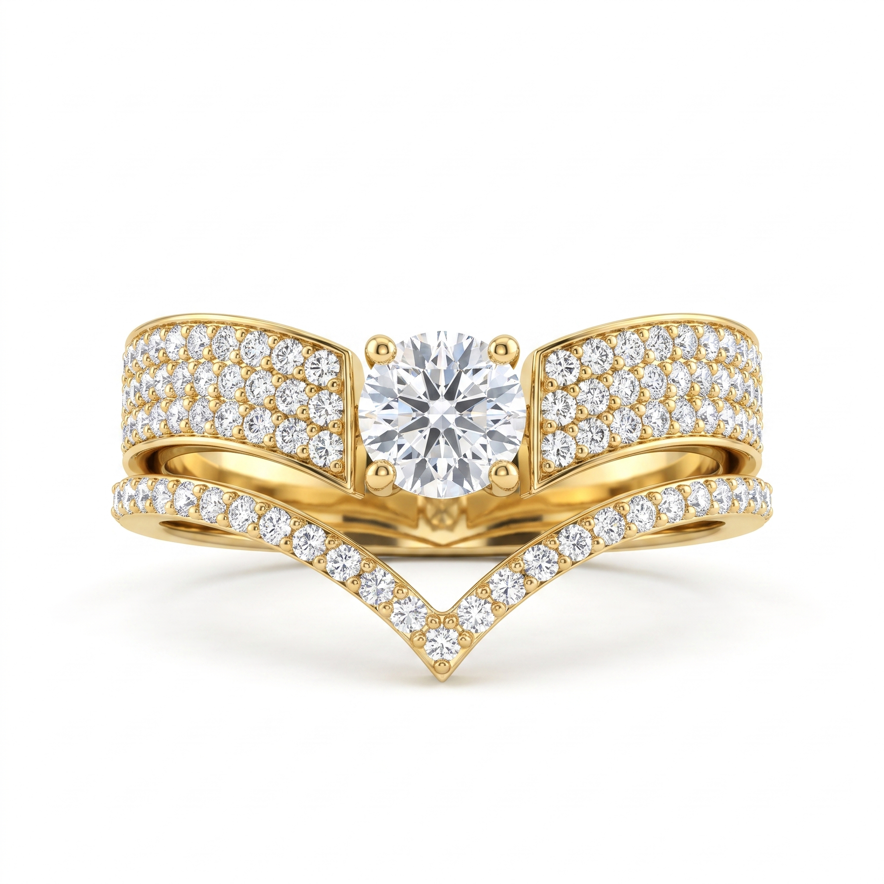 Natural Diamond Bridal Ring Set | 0.69 CT Natural Diamonds | 18K Yellow Gold | Saleh Sallom Jewelry