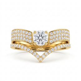 Natural Diamond Bridal Ring Set | 0.69 CT Natural Diamonds | 18K Yellow Gold | Saleh Sallom Jewelry