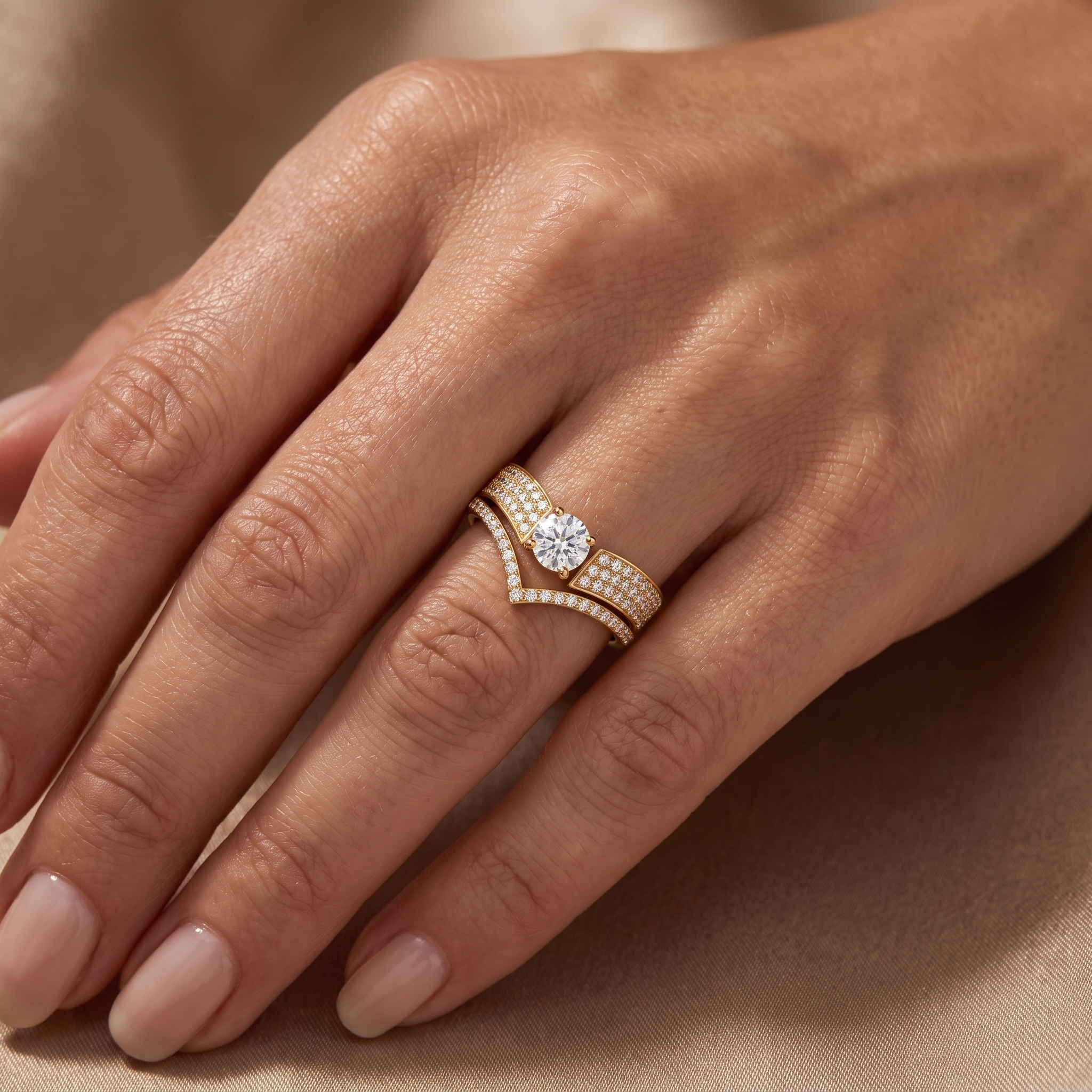 Lab Grown Diamond Bridal Ring Set | 0.69 CT Natural Diamonds | 18K Yellow Gold | Saleh Sallom Jewelry Secondary image
