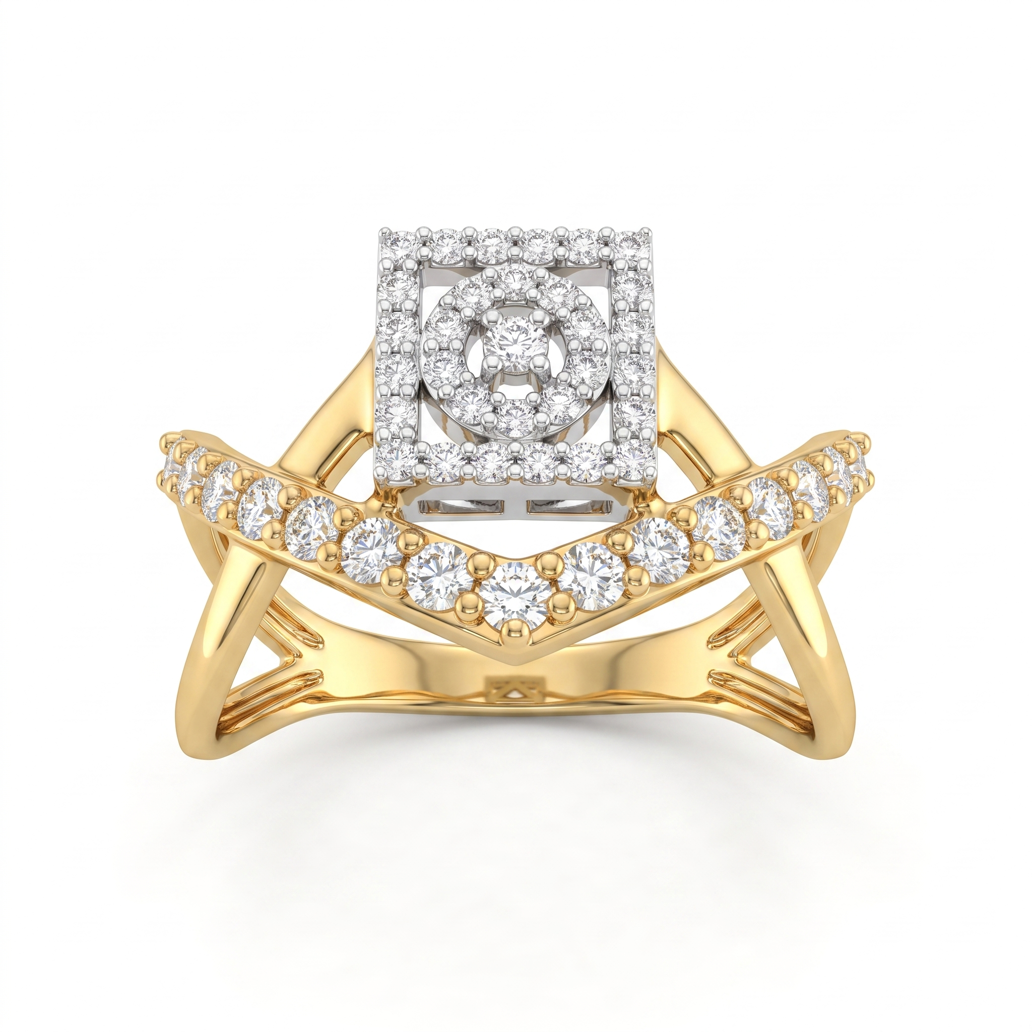 Natural Diamond Two-Tone Geometric Halo Ring | 0.59 CT Natural Diamonds | 18K Yellow & White Gold | Saleh Sallom Jewelry Main image