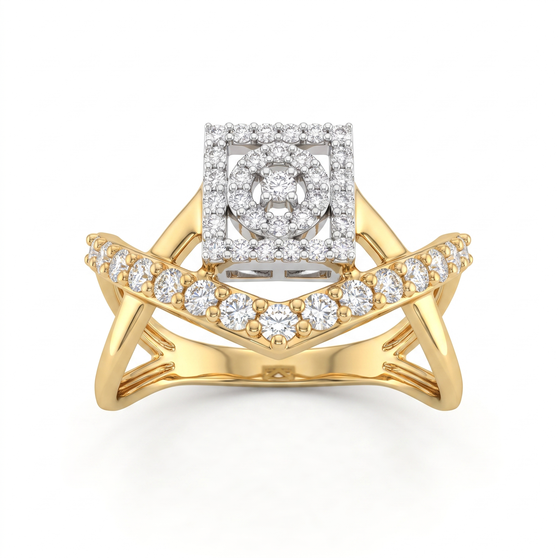 Natural Diamond Two-Tone Geometric Halo Ring | 0.59 CT Natural Diamonds | 18K Yellow & White Gold | Saleh Sallom Jewelry