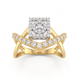 Natural Diamond Two-Tone Geometric Halo Ring | 0.59 CT Natural Diamonds | 18K Yellow & White Gold | Saleh Sallom Jewelry
