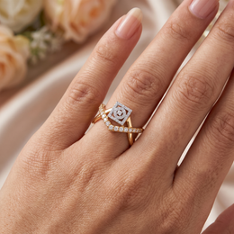 Natural Diamond Two-Tone Geometric Halo Ring | 0.59 CT Natural Diamonds | 18K Yellow & White Gold | Saleh Sallom Jewelry