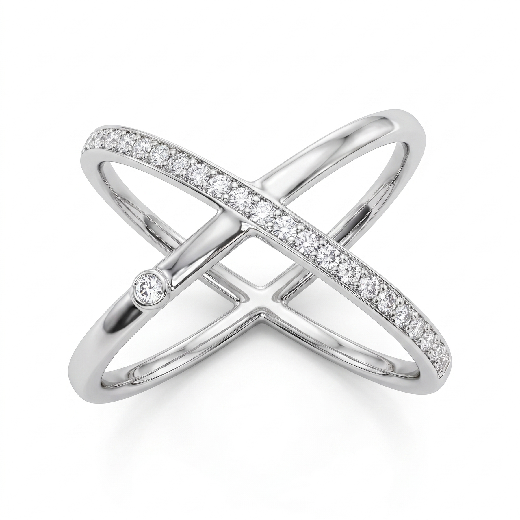 Natural Diamond Criss-Cross Open Ring | 0.22 CT Natural Diamonds | 18K White Gold | Saleh Sallom Jewelry