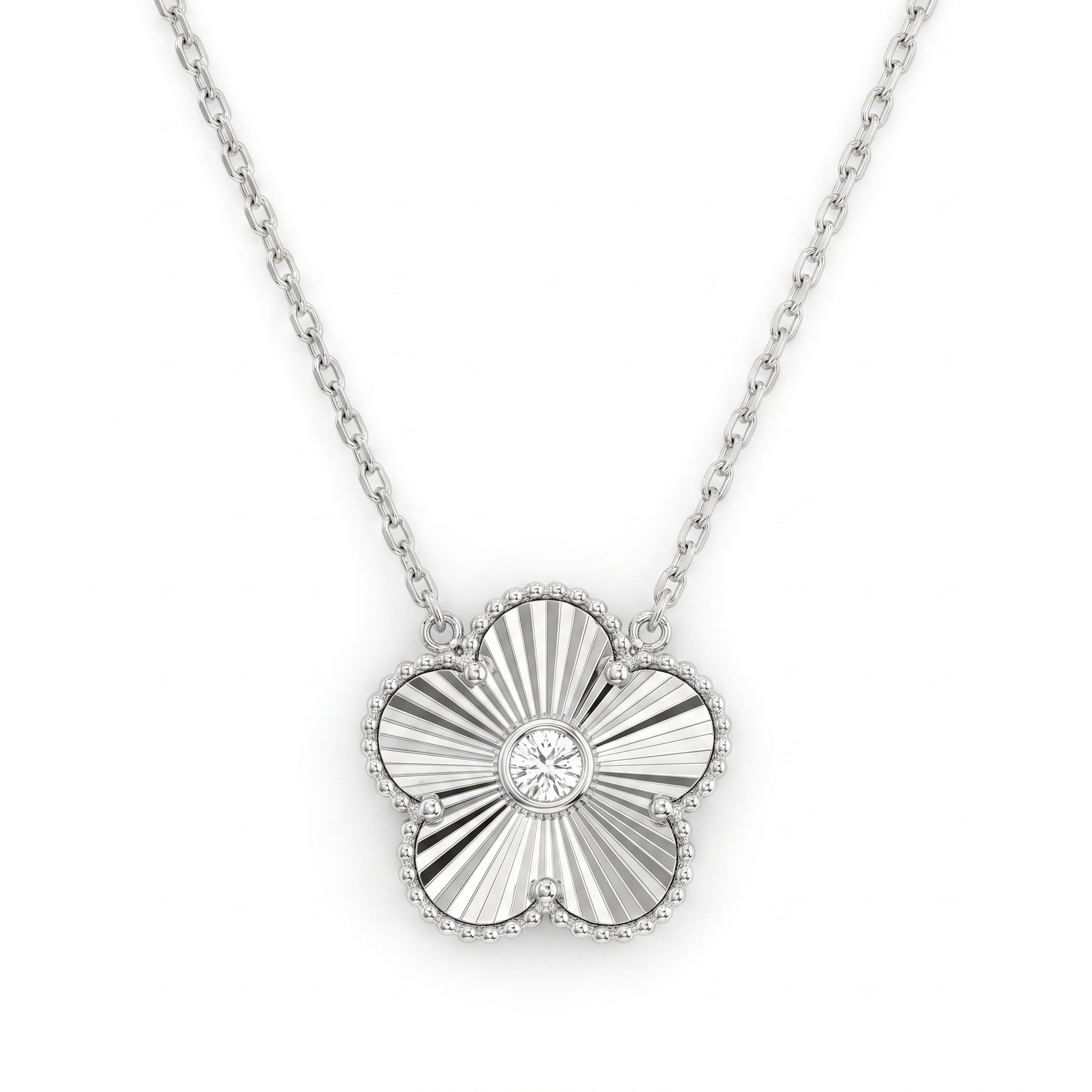 Natural Diamond Floral Pendant Necklace | 0.52 CT Natural Diamonds | 18K White Gold | Saleh Sallom Jewelry Main image