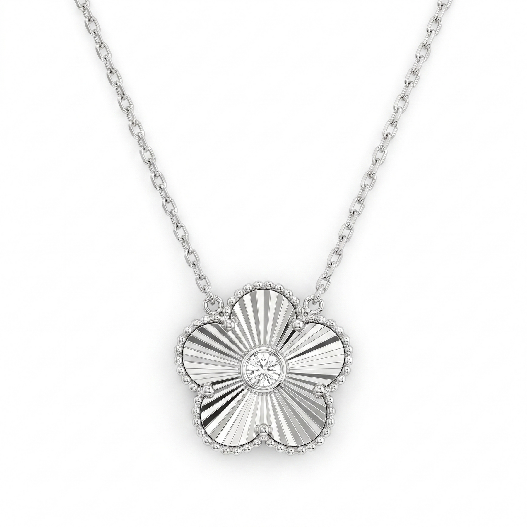 Natural Diamond Floral Pendant Necklace | 0.52 CT Natural Diamonds | 18K White Gold | Saleh Sallom Jewelry