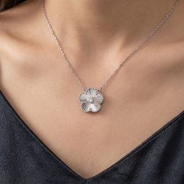 Natural Diamond Floral Pendant Necklace | 0.52 CT Natural Diamonds | 18K White Gold | Saleh Sallom Jewelry