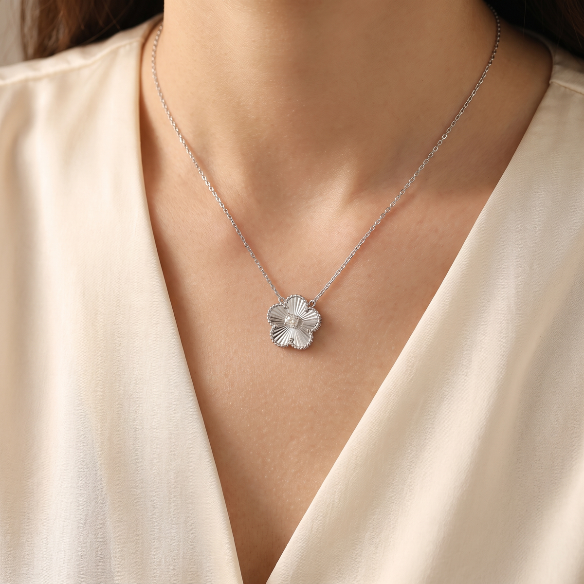 Natural Diamond Floral Pendant Necklace | 0.52 CT Natural Diamonds | 18K White Gold | Saleh Sallom Jewelry