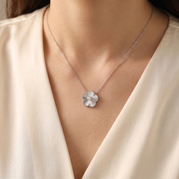 Natural Diamond Floral Pendant Necklace | 0.52 CT Natural Diamonds | 18K White Gold | Saleh Sallom Jewelry