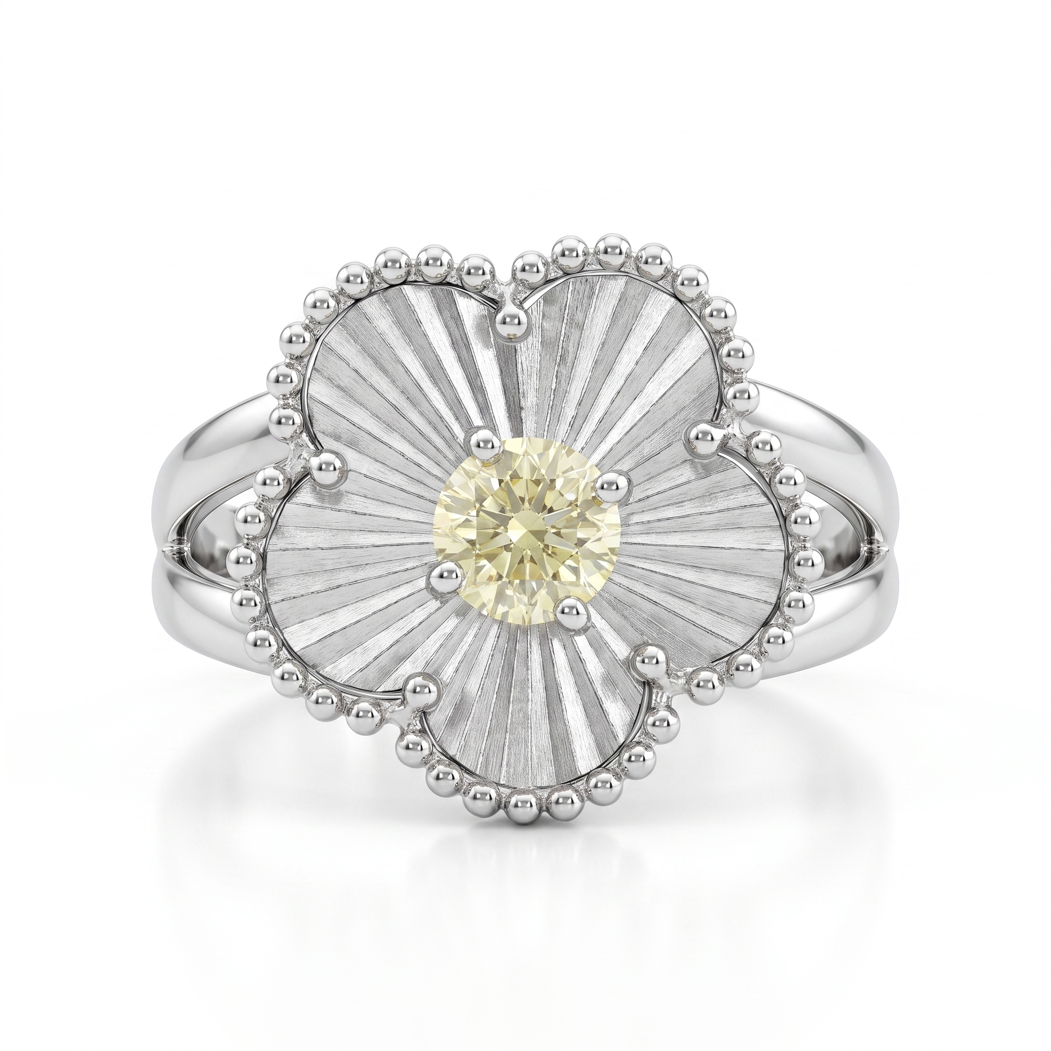 Natural Yellow Diamond Floral Statement Ring | 0.63 CT Natural Diamond | 18K White Gold | Saleh Sallom Jewelry Main image