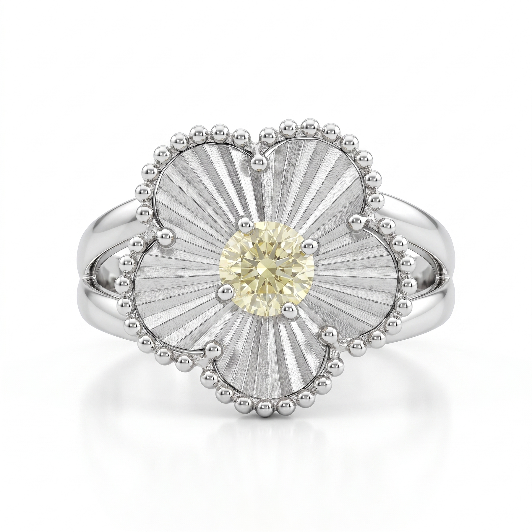 Natural Yellow Diamond Floral Statement Ring | 0.63 CT Natural Diamond | 18K White Gold | Saleh Sallom Jewelry