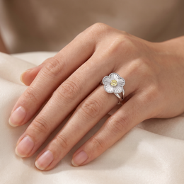 Natural Yellow Diamond Floral Statement Ring | 0.63 CT Natural Diamond | 18K White Gold | Saleh Sallom Jewelry
