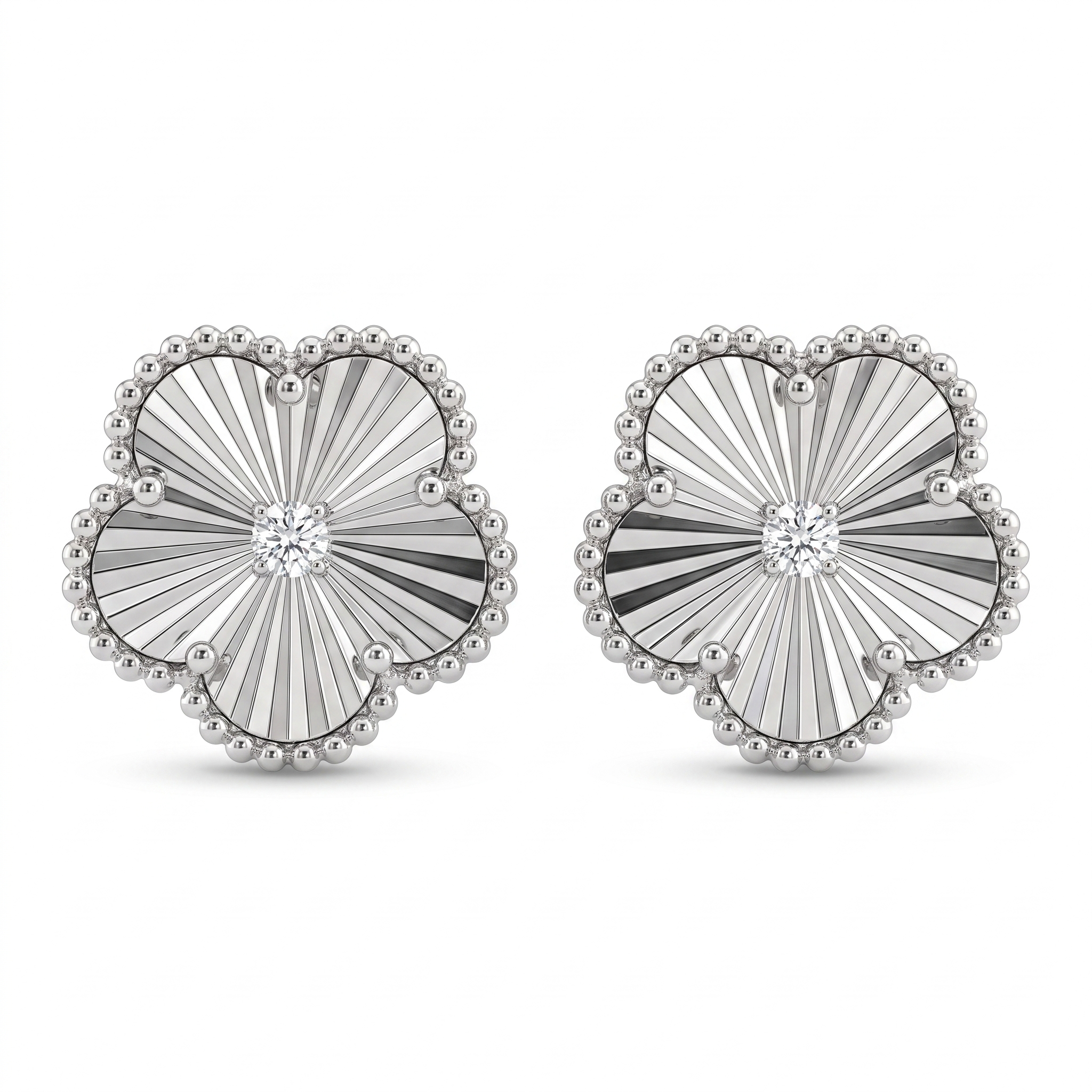 Natural Diamond Floral Stud Earrings | 0.12 CT Natural Diamonds | 18K White Gold | Saleh Sallom Jewelry Main image