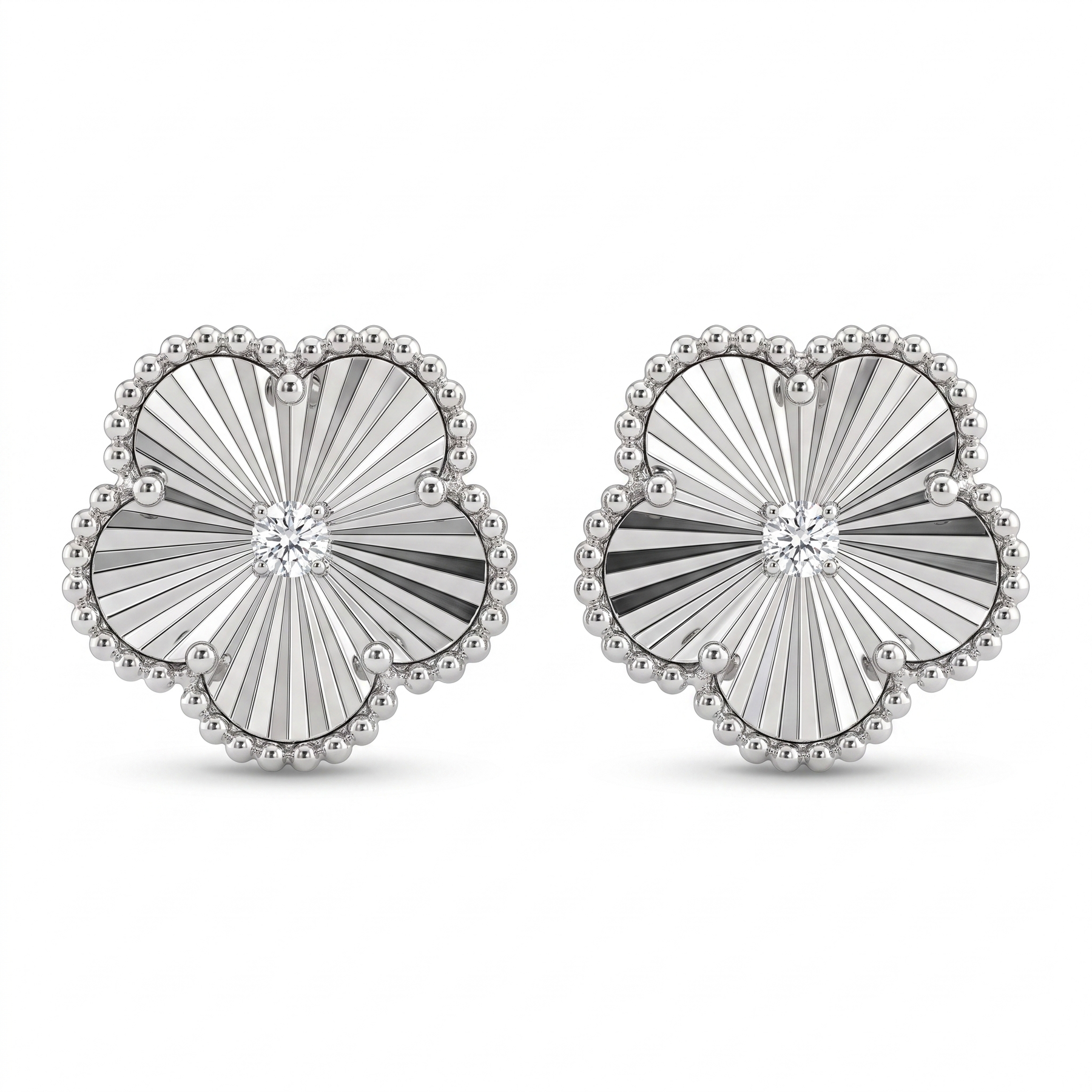 Natural Diamond Floral Stud Earrings | 0.12 CT Natural Diamonds | 18K White Gold | Saleh Sallom Jewelry
