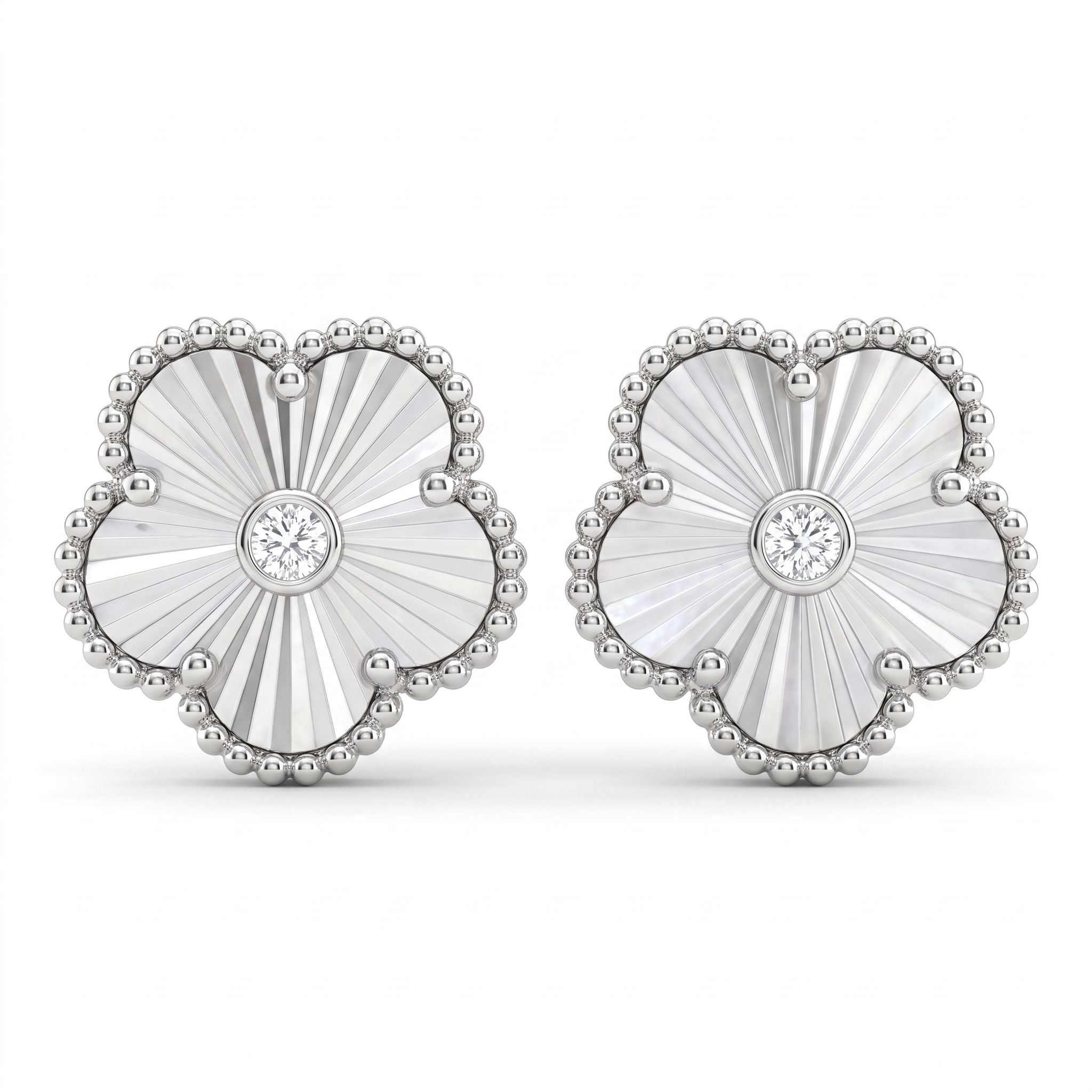 Natural Diamond Floral Stud Earrings | 0.12 CT Natural Diamonds | 18K White Gold | Saleh Sallom Jewelry Secondary image