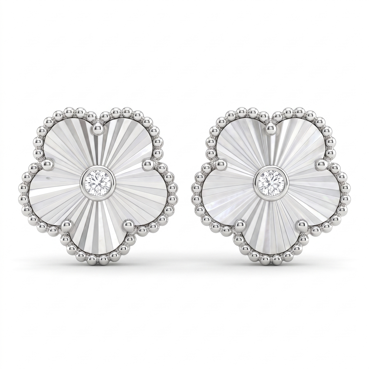 Natural Diamond Floral Stud Earrings | 0.12 CT Natural Diamonds | 18K White Gold | Saleh Sallom Jewelry