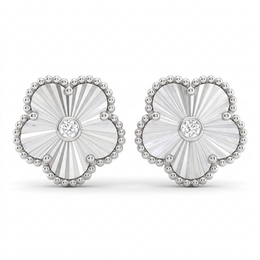 Natural Diamond Floral Stud Earrings | 0.12 CT Natural Diamonds | 18K White Gold | Saleh Sallom Jewelry