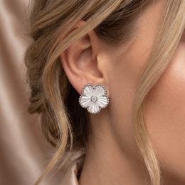 Natural Diamond Floral Stud Earrings | 0.12 CT Natural Diamonds | 18K White Gold | Saleh Sallom Jewelry
