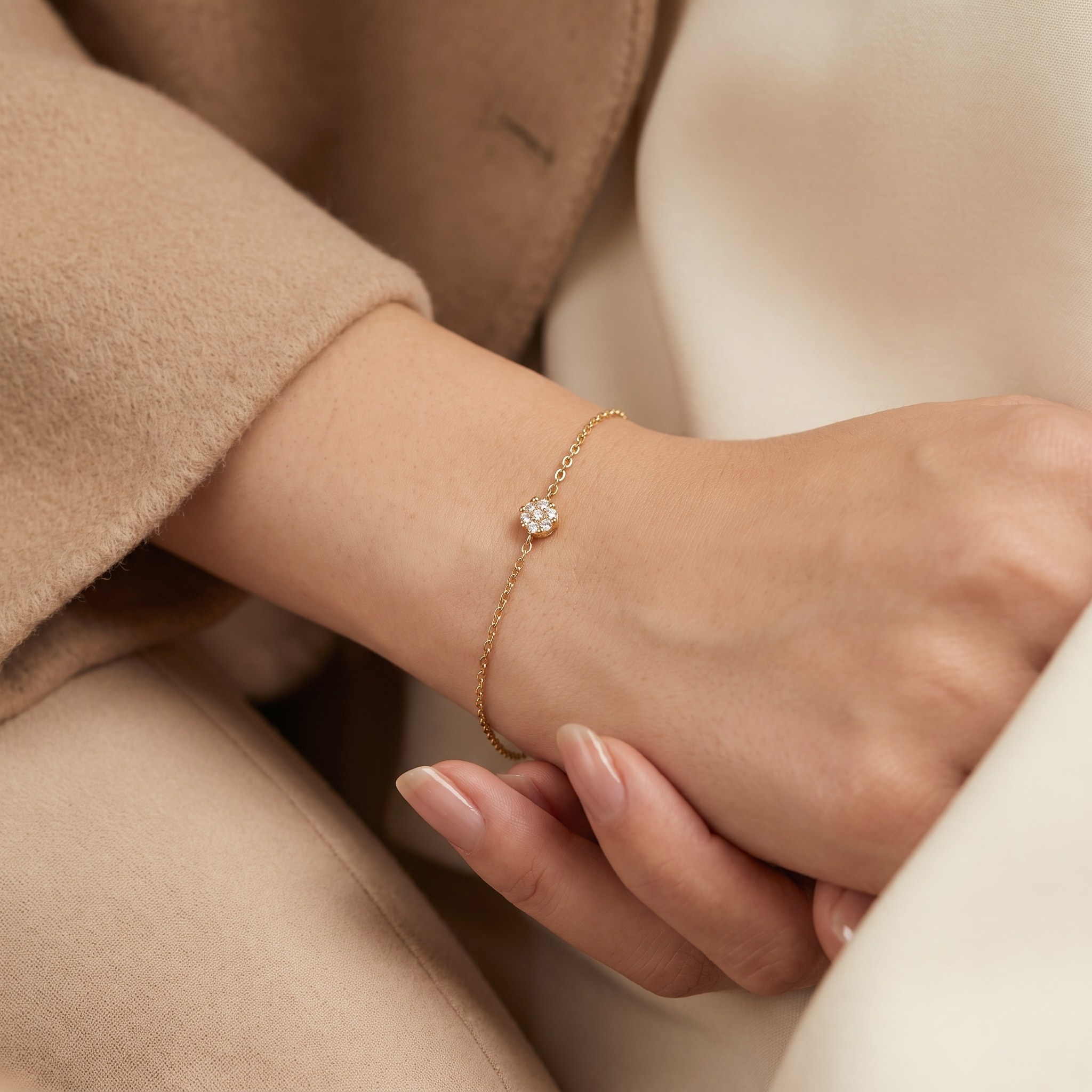 Natural Diamond Solitaire Bracelet | 0.09 CT Natural Diamonds | 18K Yellow Gold | Saleh Sallom Jewelry Secondary image
