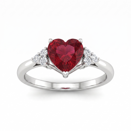 Natural Heart-Cut Ruby & Diamond Ring | 0.10 CT Natural Diamonds | 18K White Gold | Saleh Sallom Jewelry