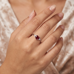 Natural Heart-Cut Ruby & Diamond Ring | 0.10 CT Natural Diamonds | 18K White Gold | Saleh Sallom Jewelry