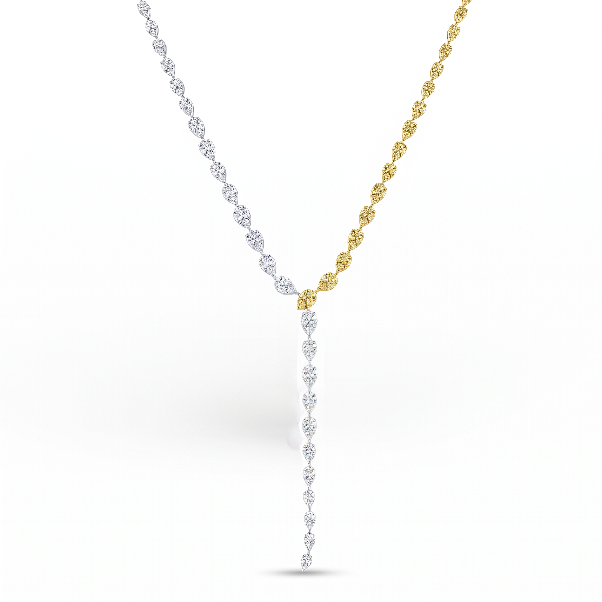 IGI Certified Natural Diamond Two-Tone Lariat Necklace | 2.15 CT Natural Diamonds | 18K White & Yellow Gold | Saleh Sallom Jewelry Main image