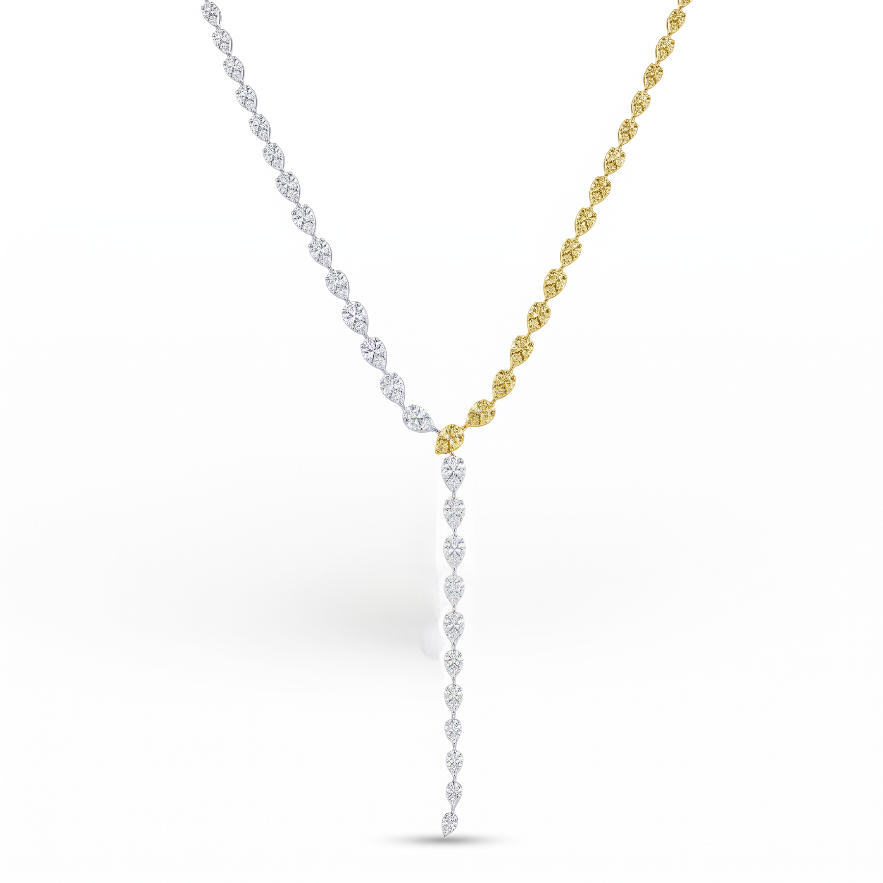 IGI Certified Natural Diamond Two-Tone Lariat Necklace | 2.15 CT Natural Diamonds | 18K White & Yellow Gold | Saleh Sallom Jewelry