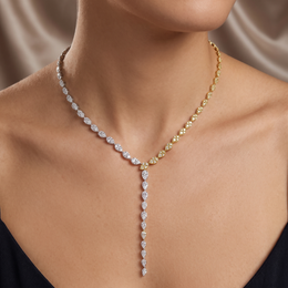 IGI Certified Natural Diamond Two-Tone Lariat Necklace | 2.15 CT Natural Diamonds | 18K White & Yellow Gold | Saleh Sallom Jewelry