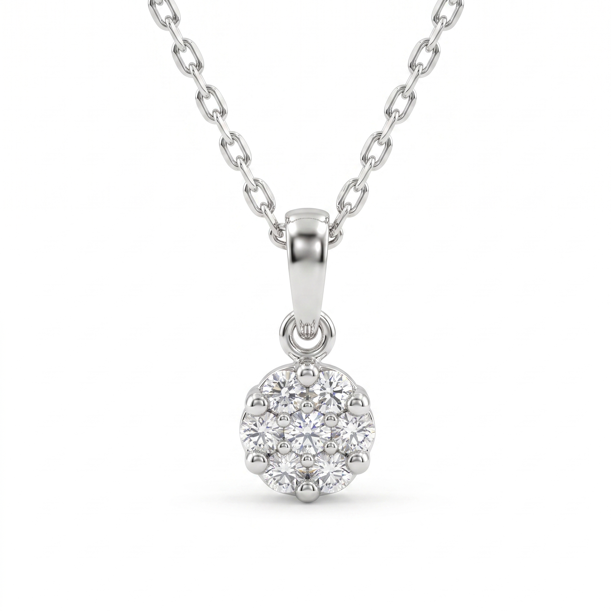 Natural Diamond Cluster Pendant Necklace | 0.12 CT Natural Diamonds | 18K White Gold | Saleh Sallom Jewelry Main image