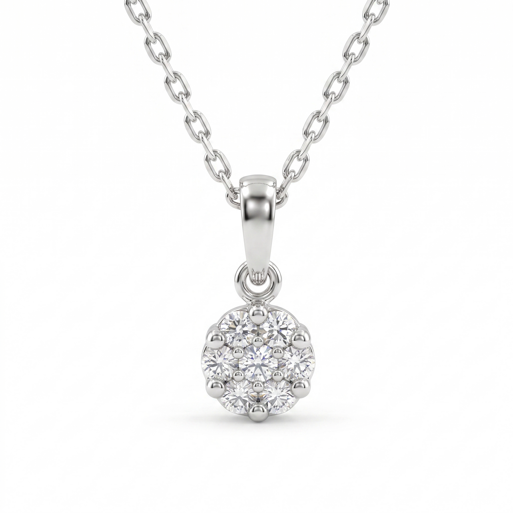 Natural Diamond Cluster Pendant Necklace | 0.12 CT Natural Diamonds | 18K White Gold | Saleh Sallom Jewelry