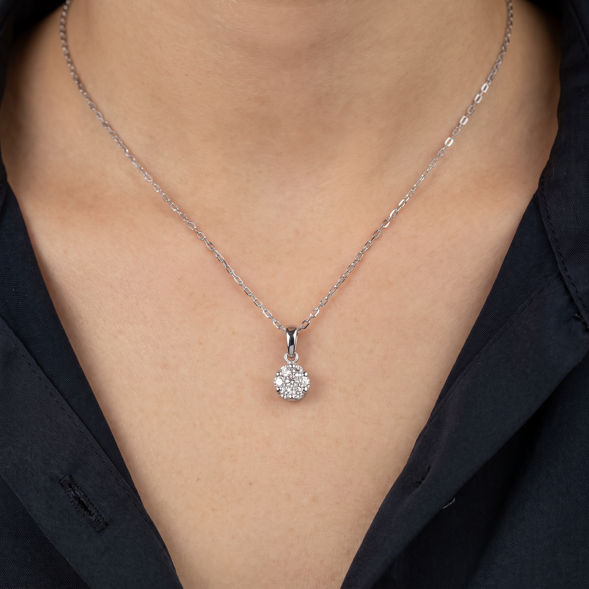 Natural Diamond Cluster Pendant Necklace | 0.12 CT Natural Diamonds | 18K White Gold | Saleh Sallom Jewelry Secondary image