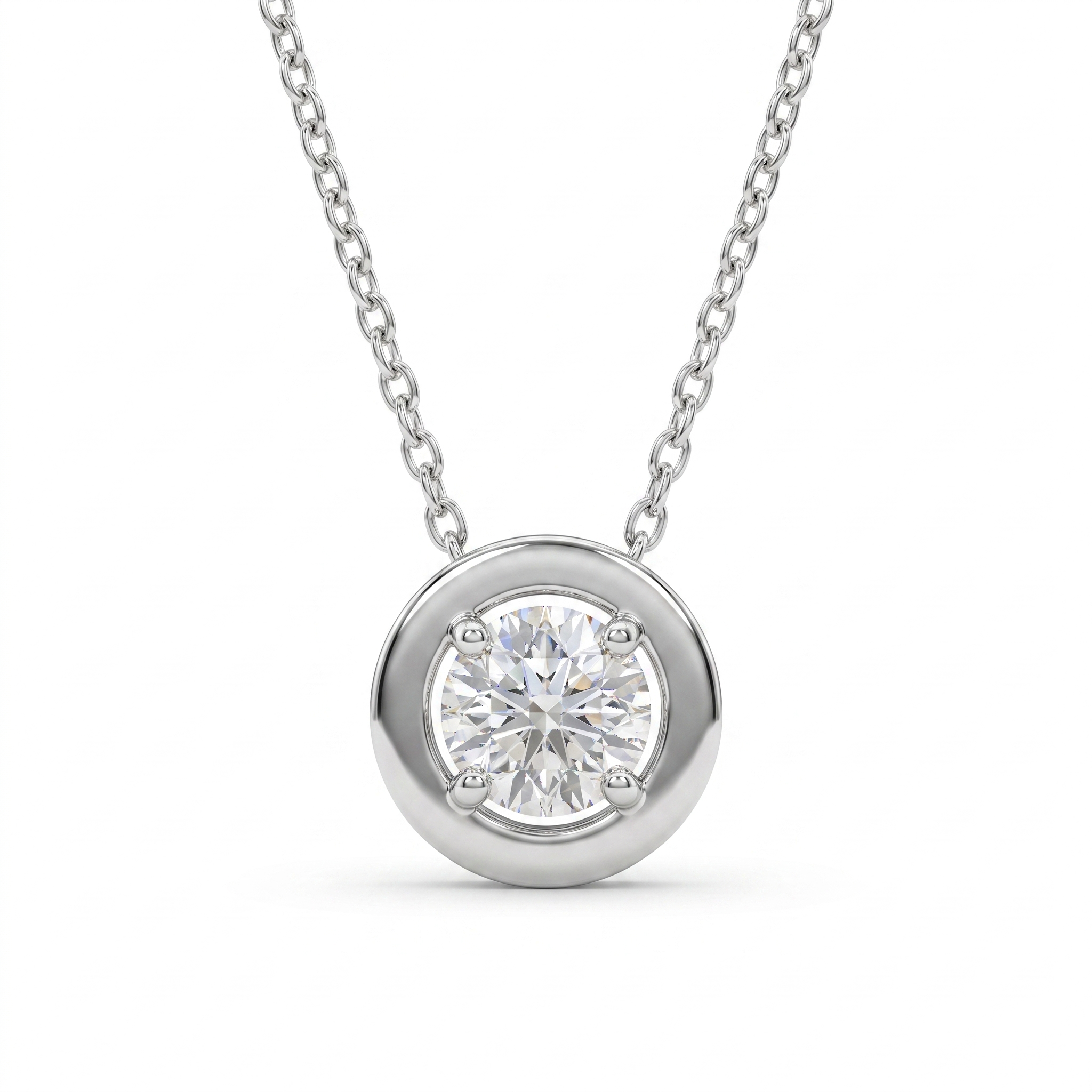 Natural Round Diamond Solitaire Pendant Necklace | 0.16 CT Natural Diamond | 18K White Gold | Saleh Sallom Jewelry Main image