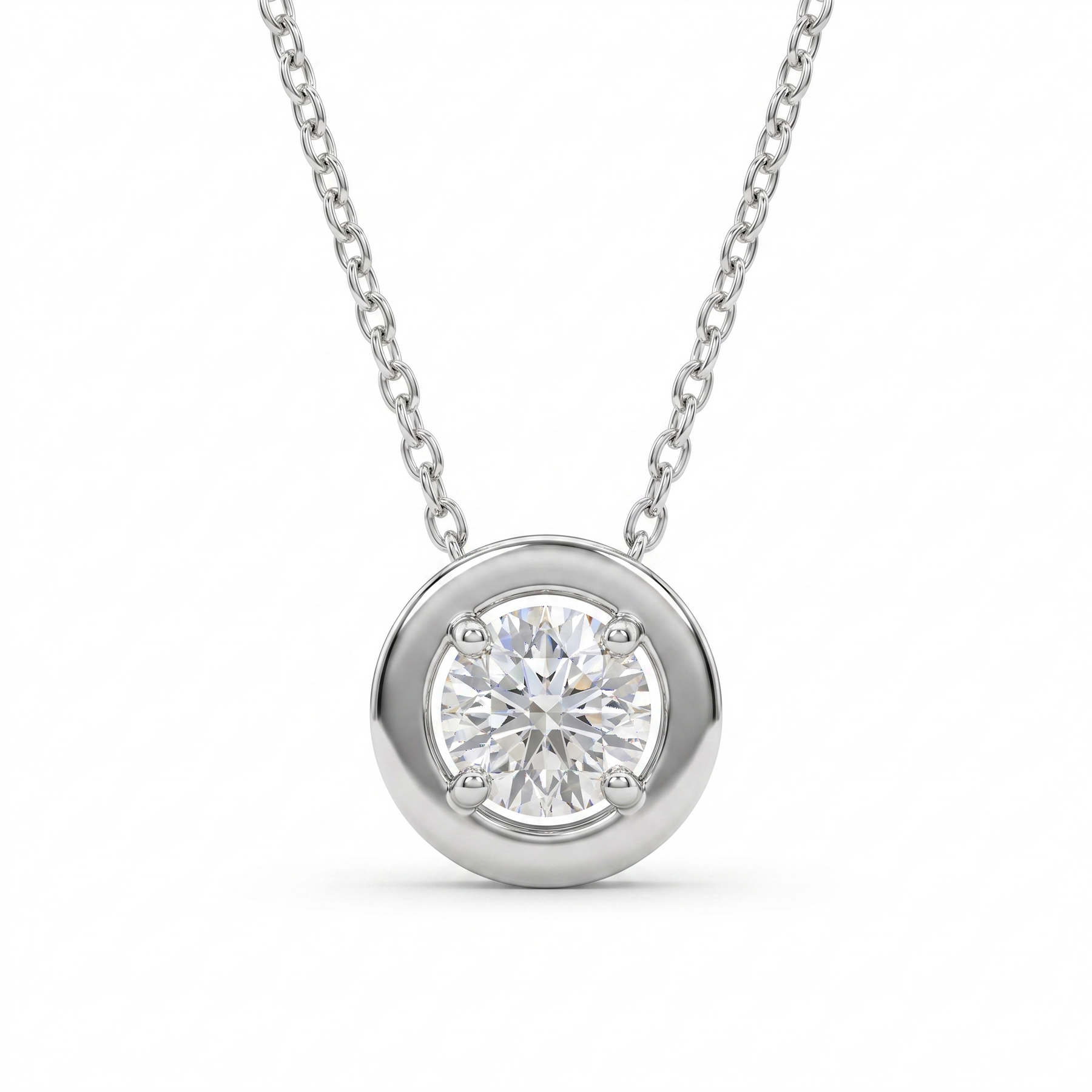 Natural Round Diamond Solitaire Pendant Necklace | 0.16 CT Natural Diamond | 18K White Gold | Saleh Sallom Jewelry